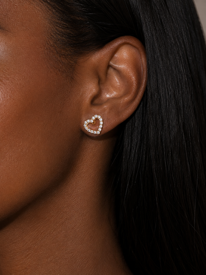 GOLD HEART SHAPED DIAMOND EARRINGS